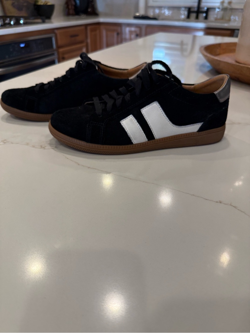 Classic Black Suede Women's Sneakers with White Stripe